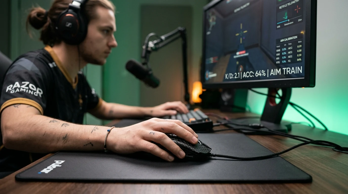Esports gamer calibrating mousepad sensitivity and cm/360 turn radius