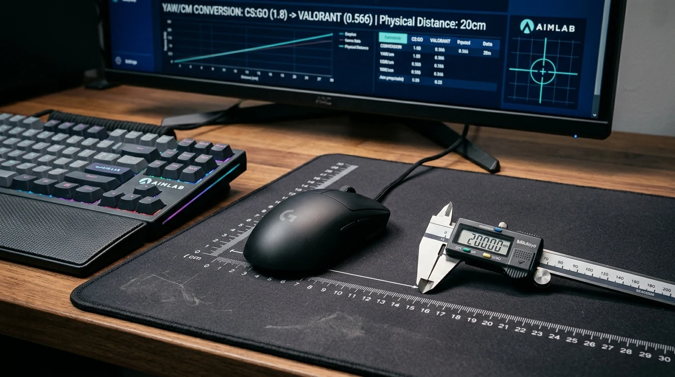 Digital caliper measuring mousepad travel distance for sensitivity conversion